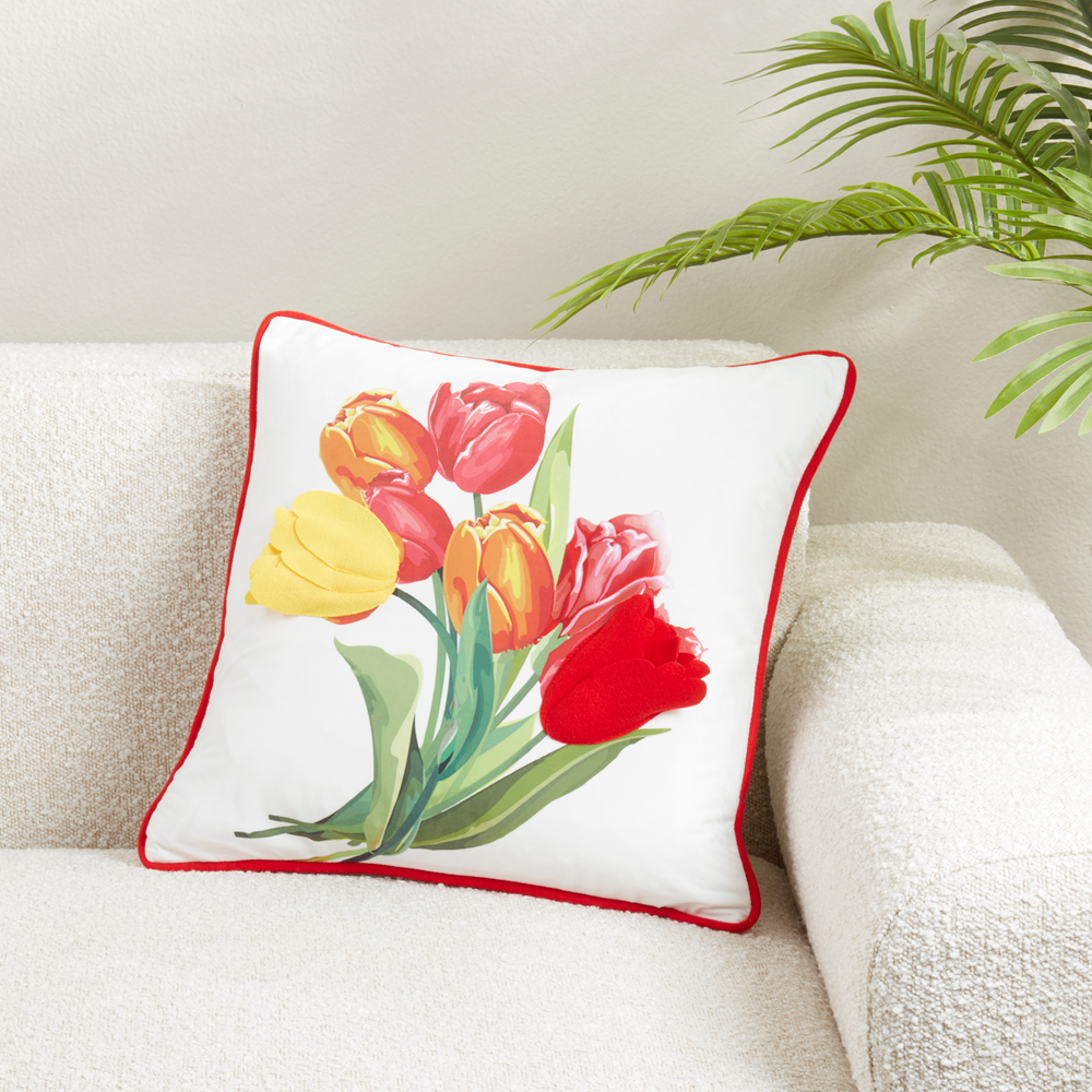 1281 - Felt Applique Tulips 18" Throw Pillow
