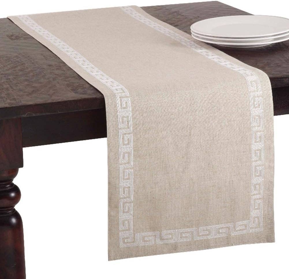 71510 - Natural Stitched Greek Key Table Runner
