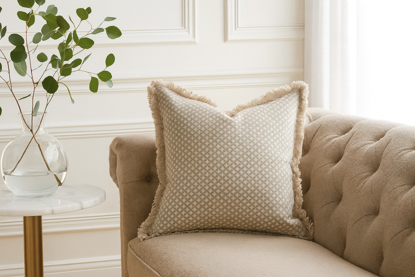9014 - Natural Moroccan Tile 20" Down Filled Cotton Throw Pillow