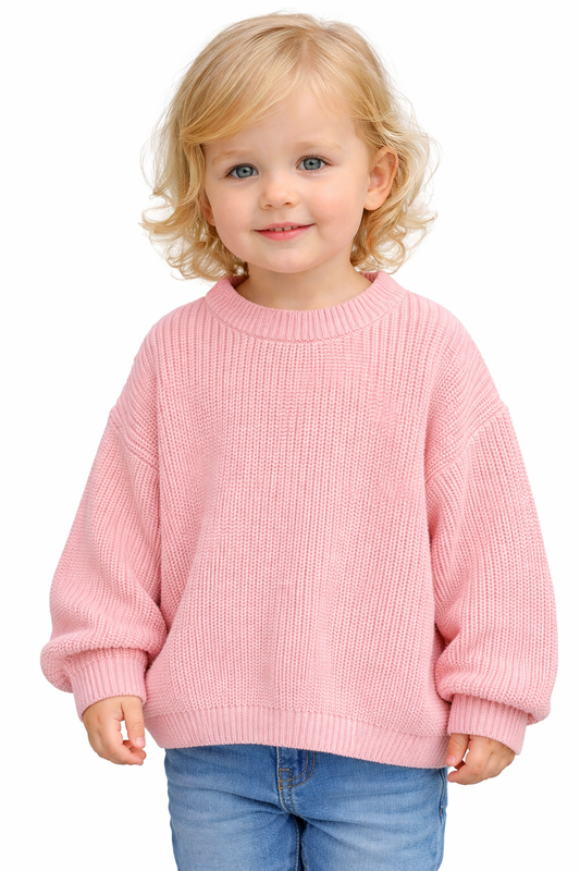 Pink Knit Crewneck Solid Baby Girl Pullover Sweater