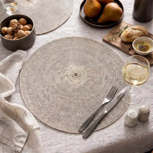 Grey Sunburst Handwoven 15" Round Placemat