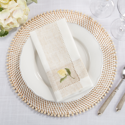 2232 - Embroidered Lemon Hemstitch 20" Cloth Napkin