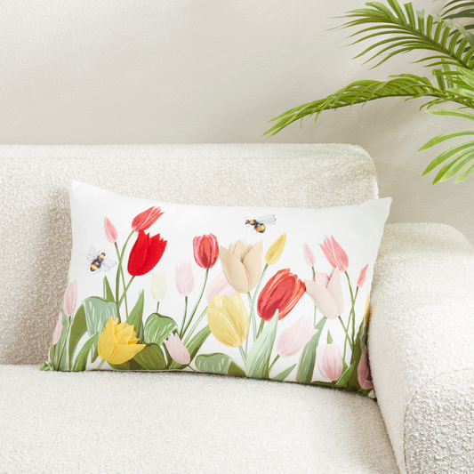 2482 - Vibrant Felt Applique Tulips 14"X22" Throw Pillow