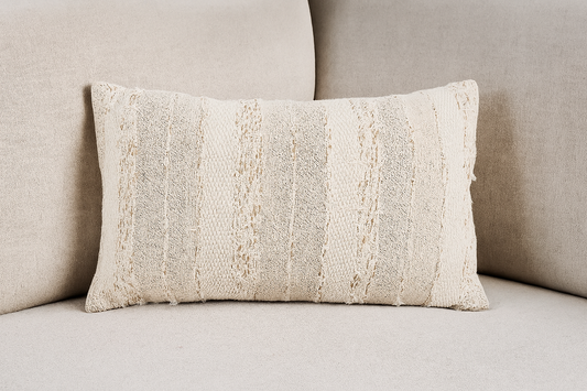838 - Ivory Fringe Stripe Cotton 16"X24" Throw PIllow