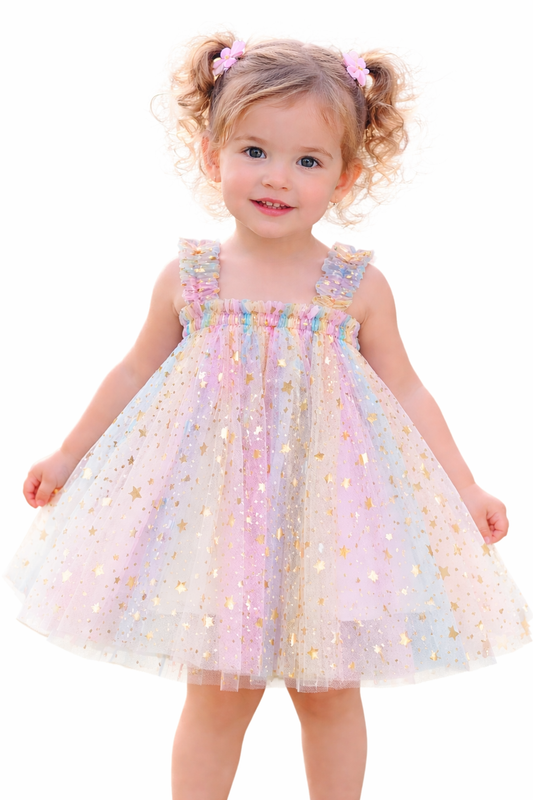 Shimmering Colorful Tulle Star Little Girl Dress