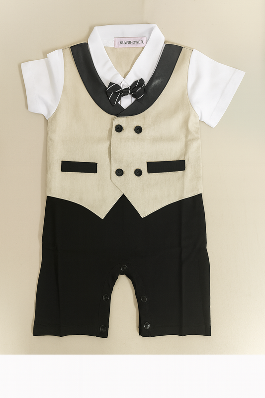 Khaki Double Breasted Baby Tuxedo Romper