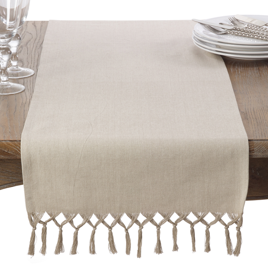 1835 - Natural Knotted Tassel Cotton Table Runner