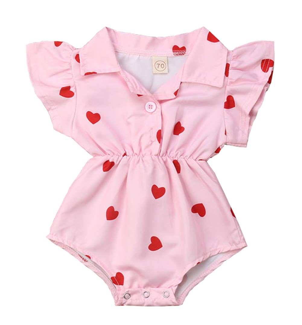 Red Hearts Pink Baby Romper