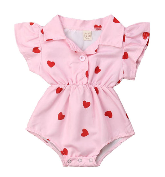 Red Hearts Pink Baby Romper