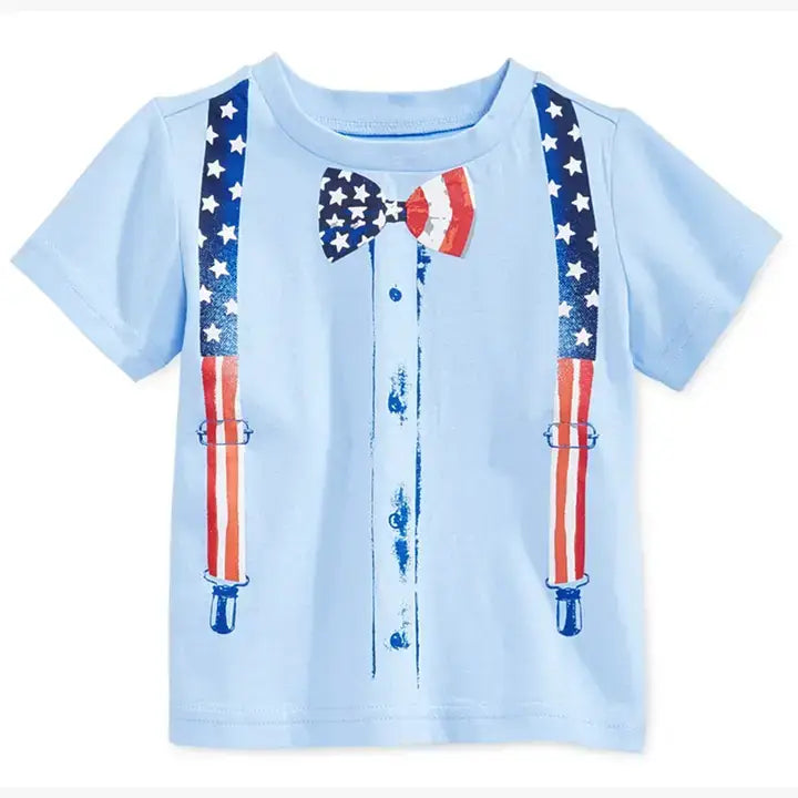 Blue USA Flag Print Cotton Boy T-Shirt