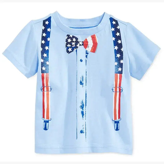 Blue USA Flag Print Cotton Boy T-Shirt