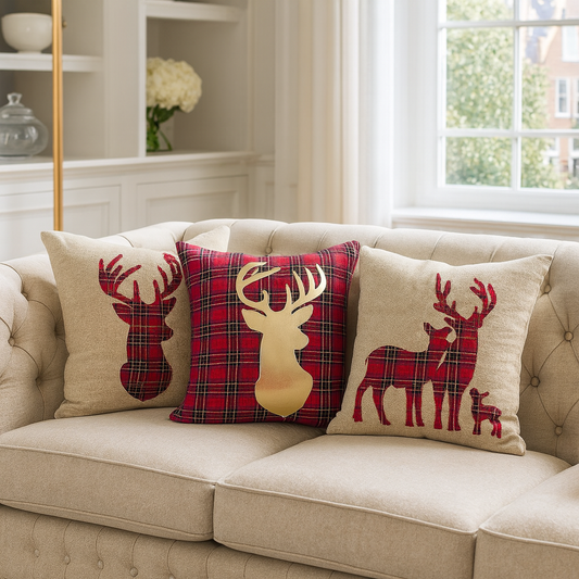 TBL0003 - Plaid Reindeer 17" Decorative Throw Pillow
