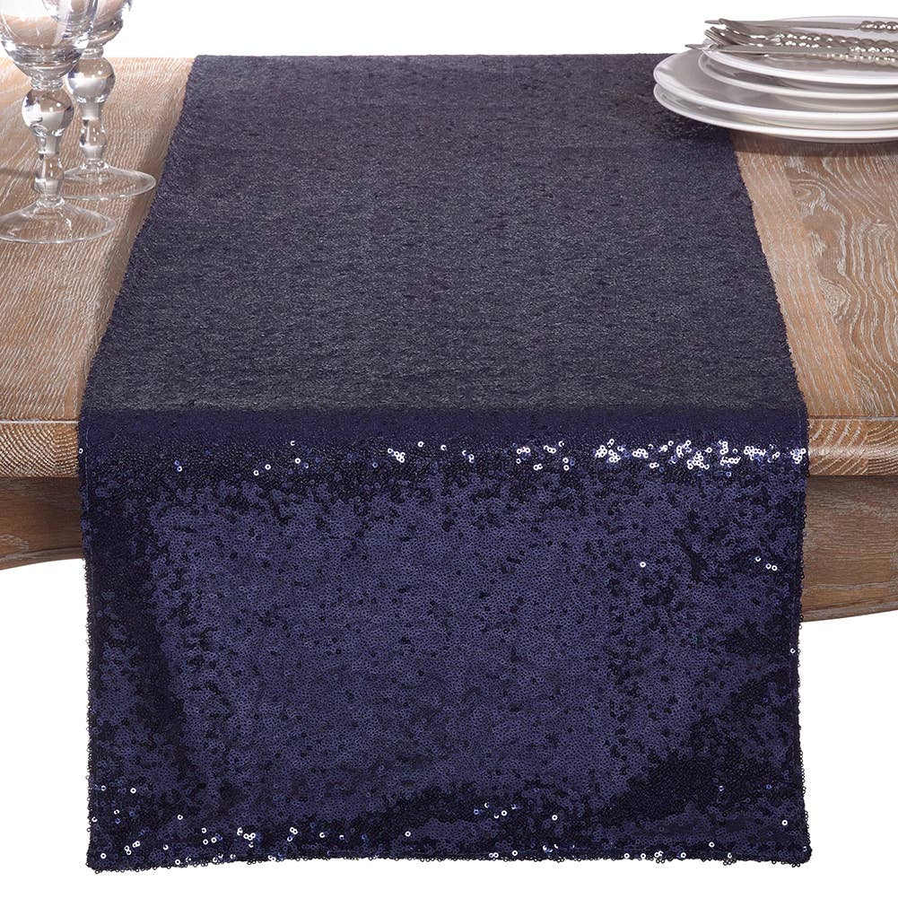 1963 - Navy Blue Shimmering Sequin Party Even Table Runner