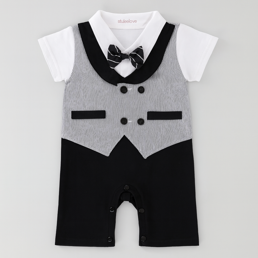 Grey Double Breasted Baby Tuxedo Romper