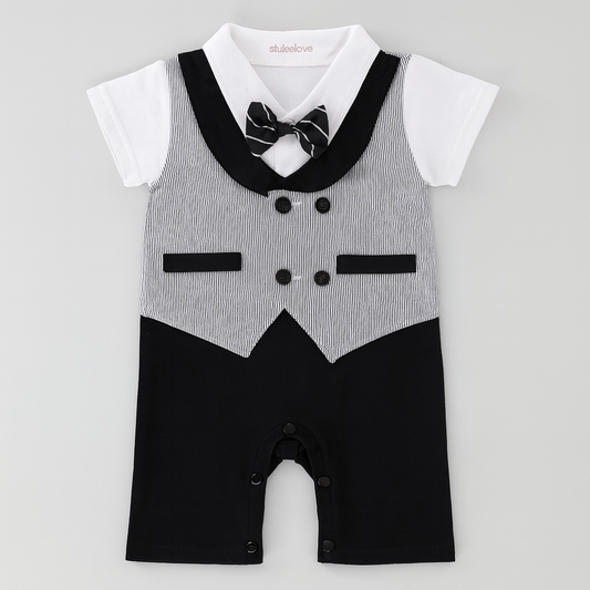 Grey Double Breasted Baby Tuxedo Romper