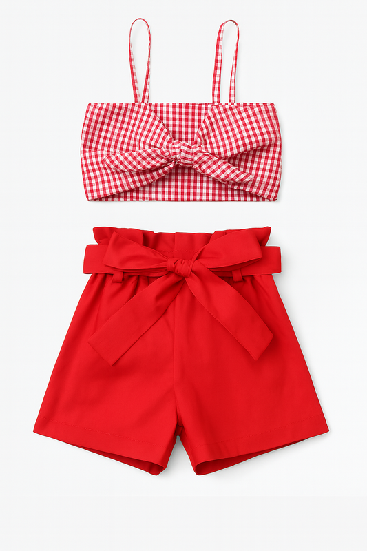 Red Gingham Cotton 2-Piece Girl Outfit