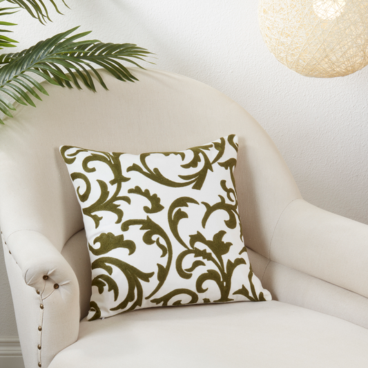 1052 - Crewel Work Cotton 17" Throw Pillow