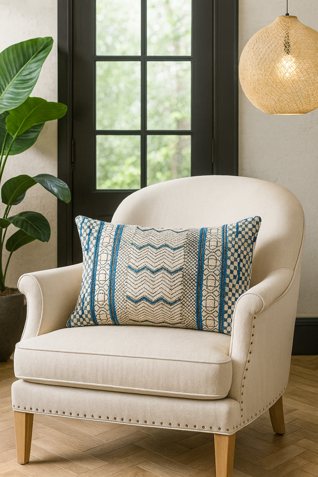 2306 - Blue Boho Rug Cotton 16"X24" Throw Pillow
