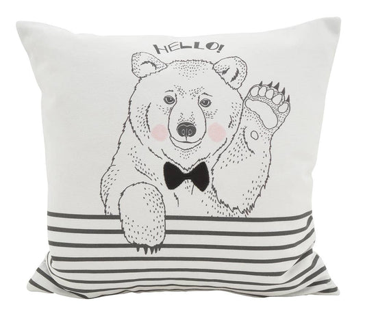 1082 - Hello Bear White & Black Cotton 16" Throw Pillow
