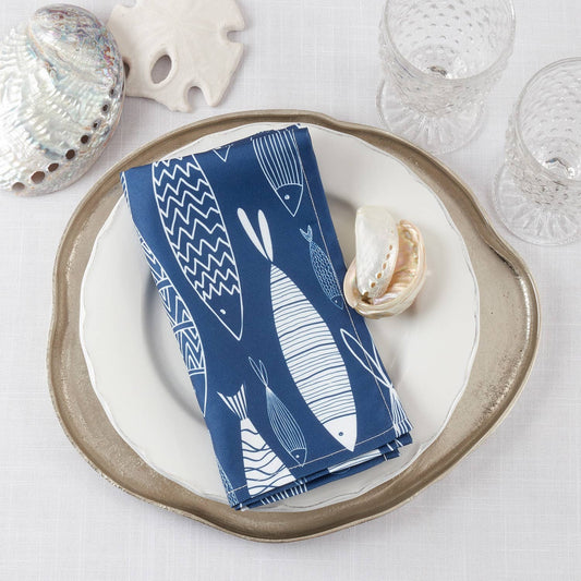 3347 - Navy Blue Fish 20" Cloth Napkin