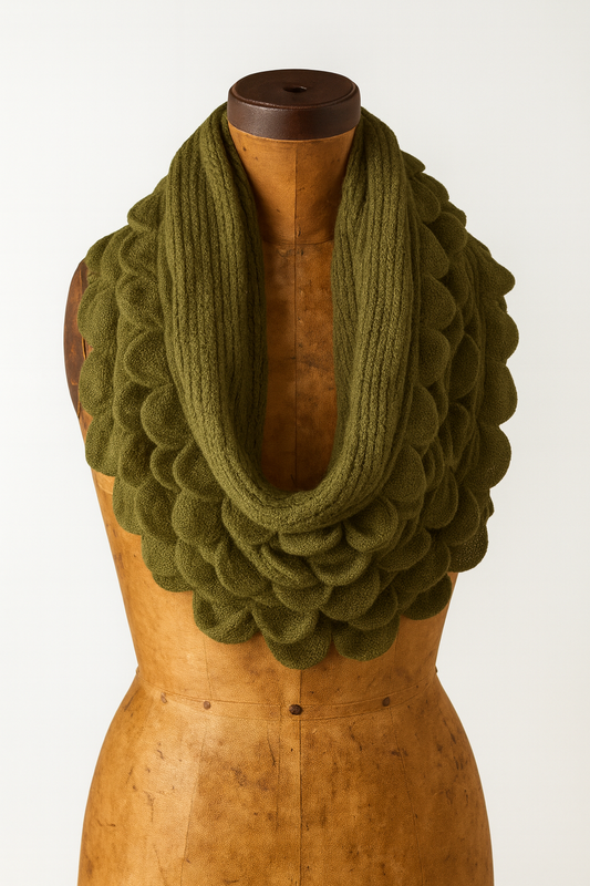 Olive Oversized Scalloped Ruffle Knit Infinity Scarf