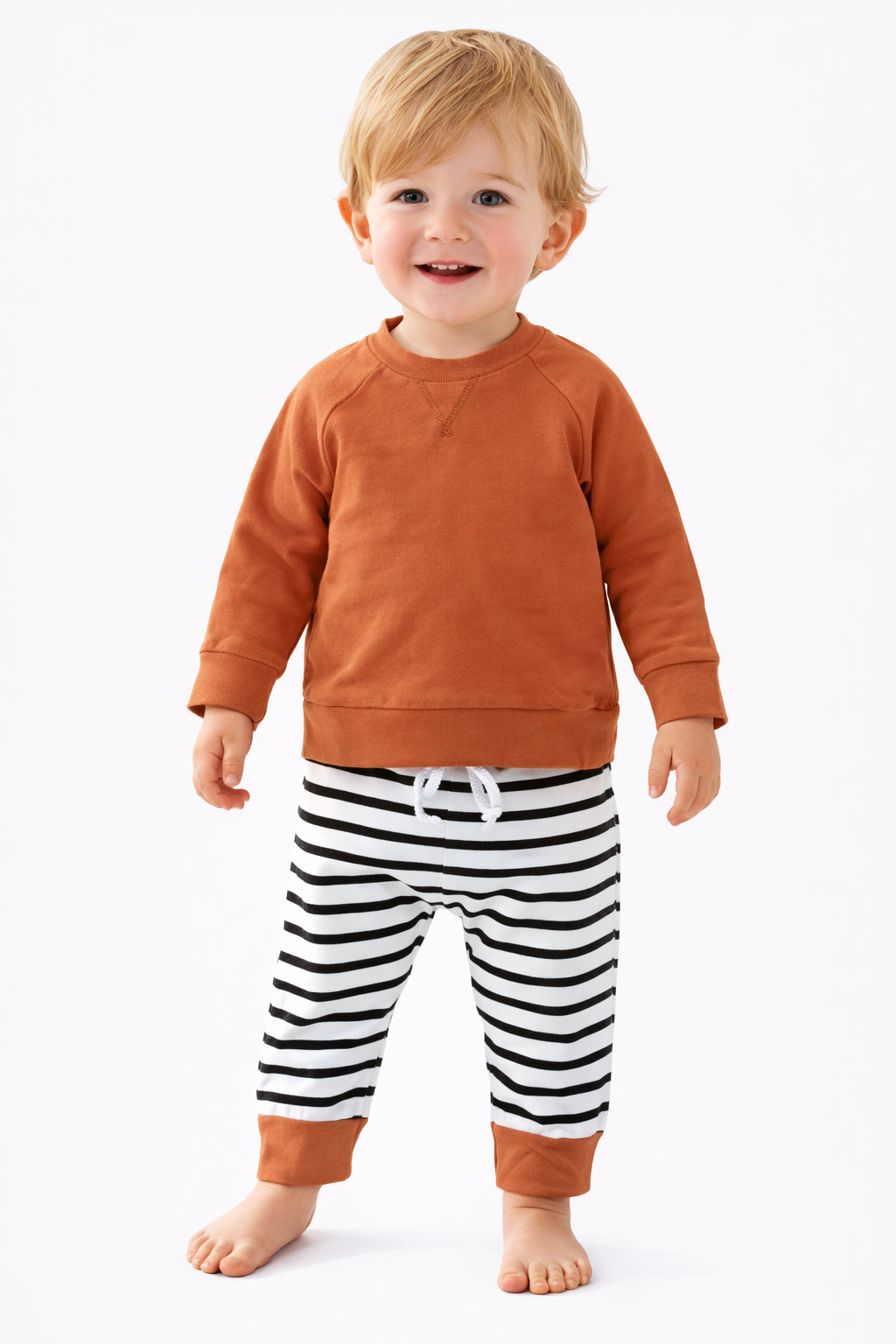Brown Solid Baby Sweatshirt & Striped Pants