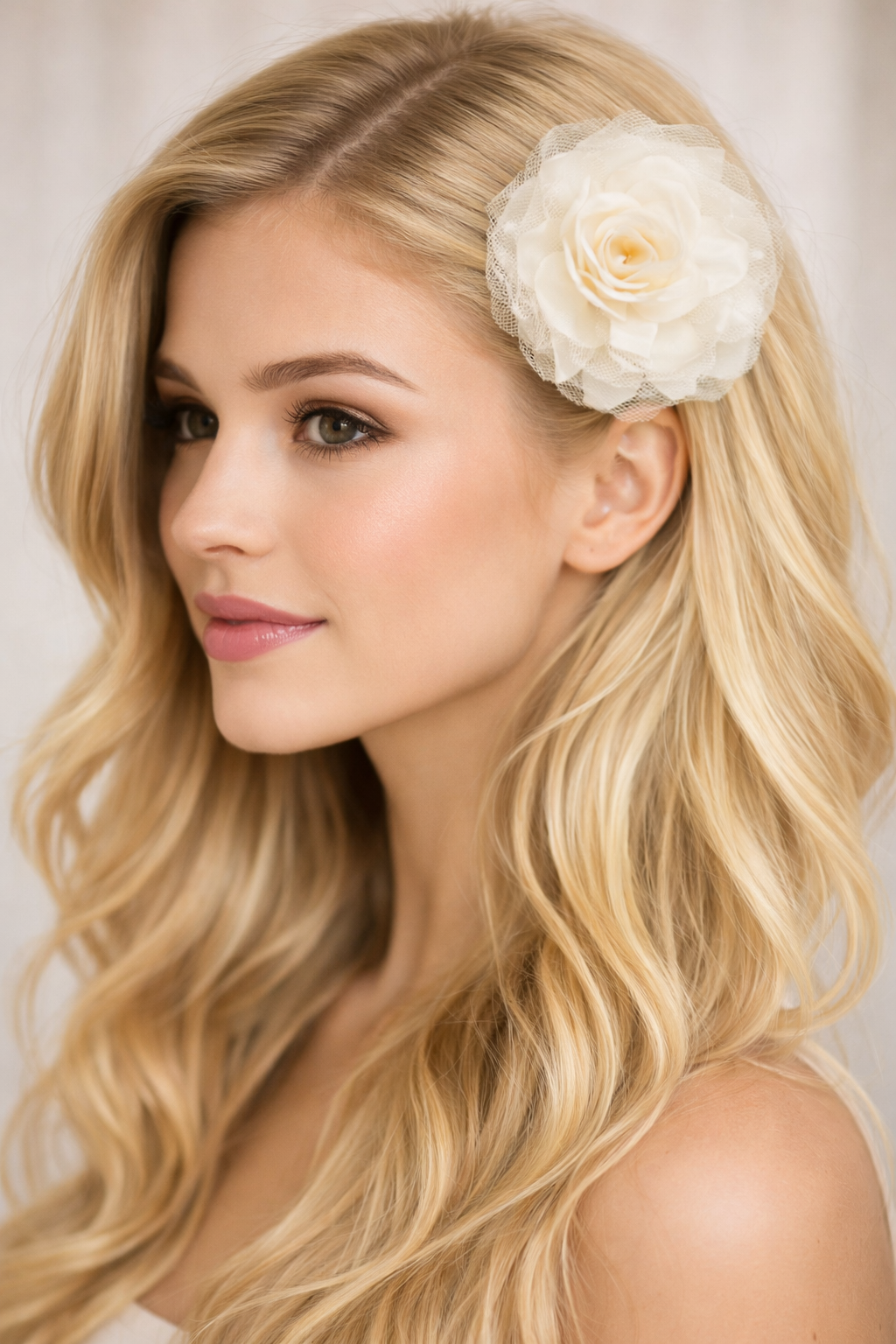 Ivory 3.5" Tulle Flower Hair Clip