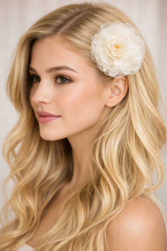 Ivory 3.5" Tulle Flower Hair Clip