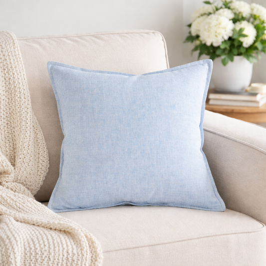 Ice Blue and Beige Reversible Filled 18" Throw Pillow