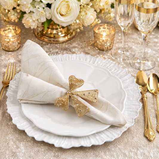 Gold Beaded Bow Napkin Ring