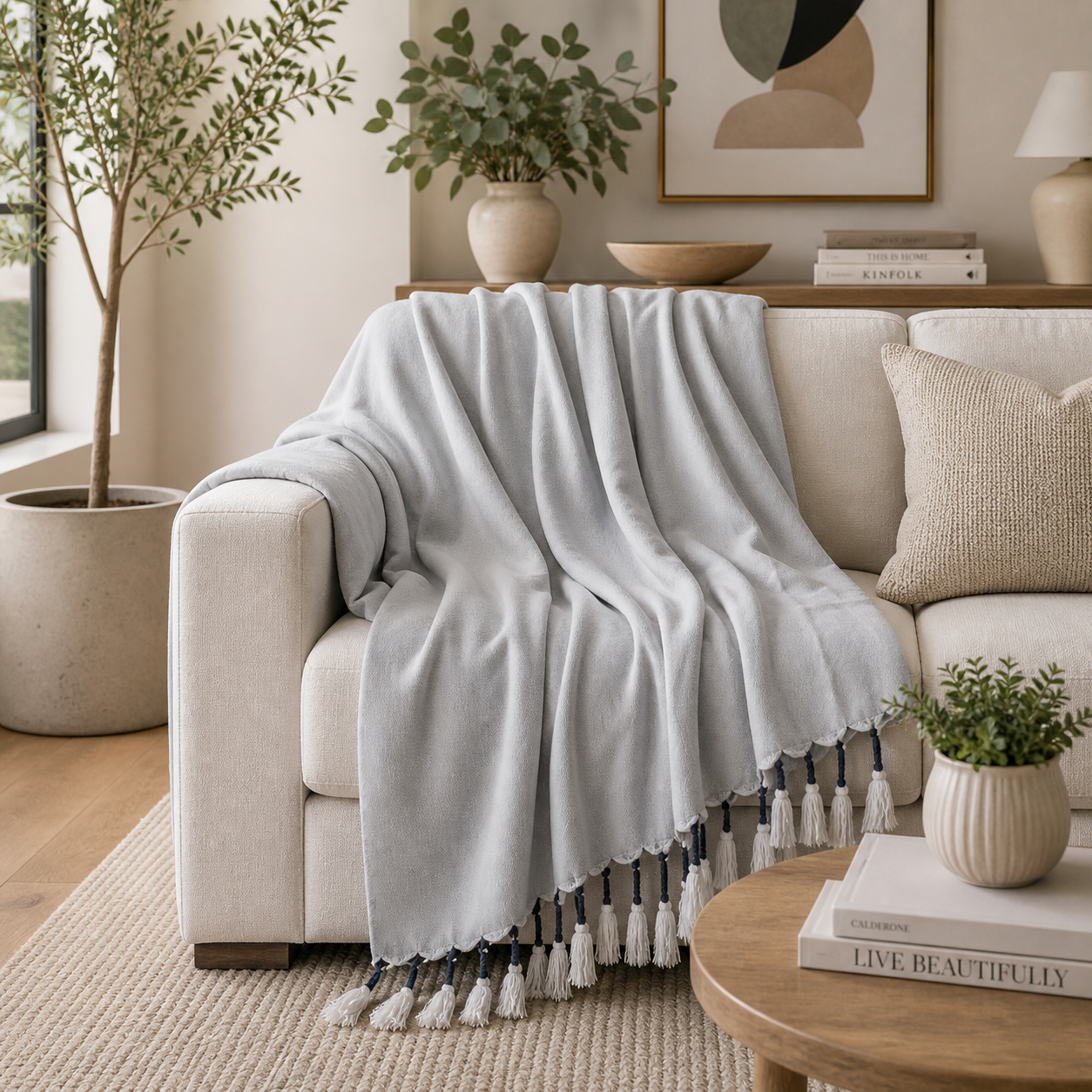 Chambray Luxe Tassel Cotton 50x60 Throw Blanket
