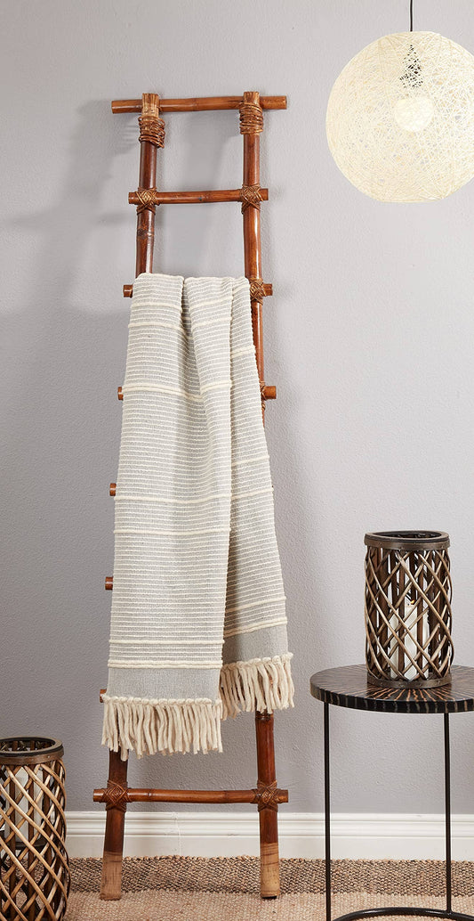 TH641 - Grey Stripe Chucky Fringe Cotton-Wool Throw Blanket