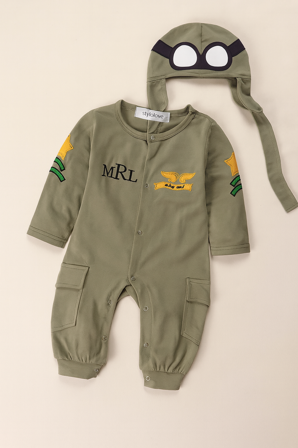 Green Army Air Force Cotton 2pcs Baby Romper and Hat