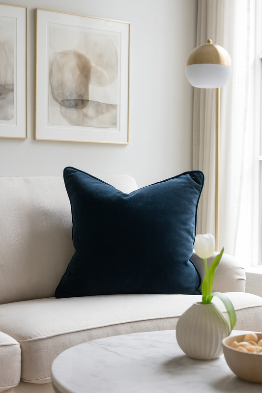 1176 - Navy Classic Velvet Down-Filled 18" Throw Pillow