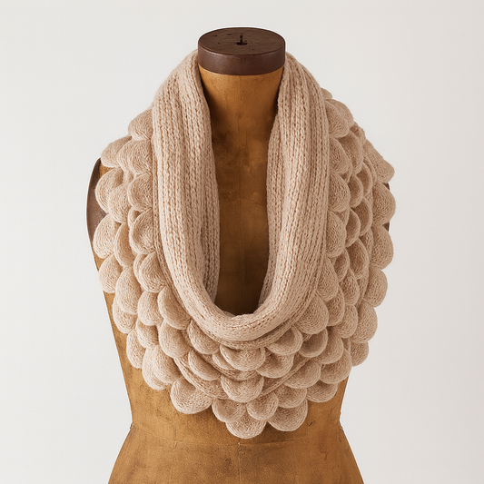 Oatmeal Oversized Scalloped Ruffle Knit Infinity Scarf