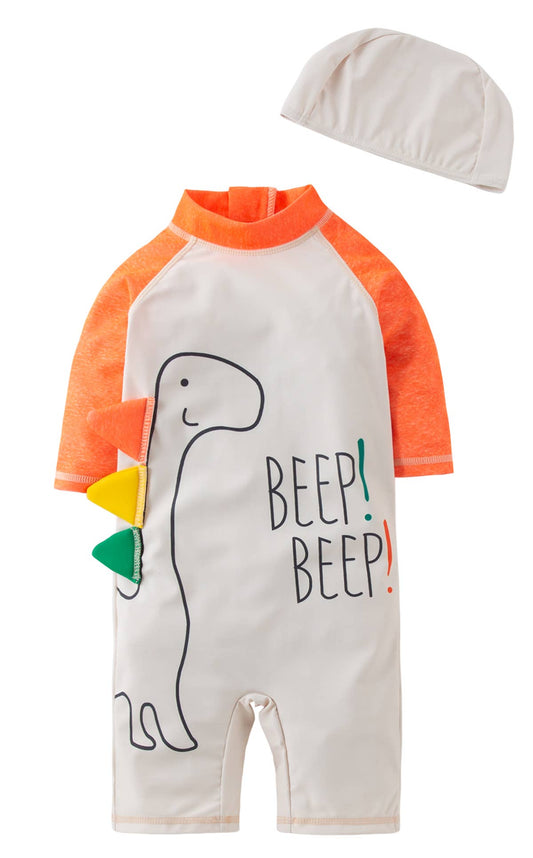 Dinosaur Rash Guard & Swim Hat 2pcs Boy Swimwear