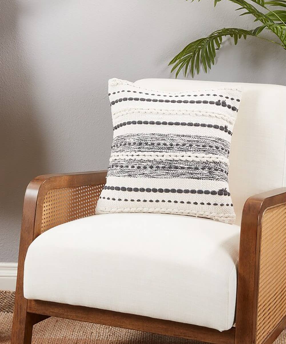 1495 - Classic Black & White Stripe Woven Cotton 18" Throw Pillow