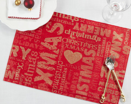 8792 - Gold Christmas Print Red 13x19 Placemat