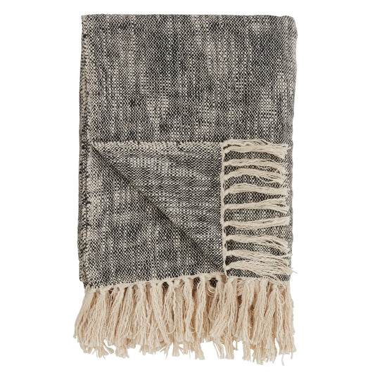 TH329 - Tasseled Black Solid Cotton 50x60 Inch Throw Blanket
