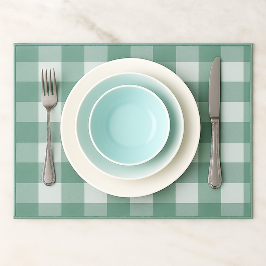 Sage-White Reversible Buffalo Plaid Placemat - 14"x 20"