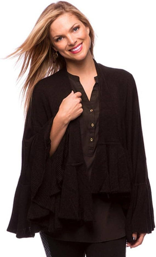 Black Ruffle Trim Wrap Poncho