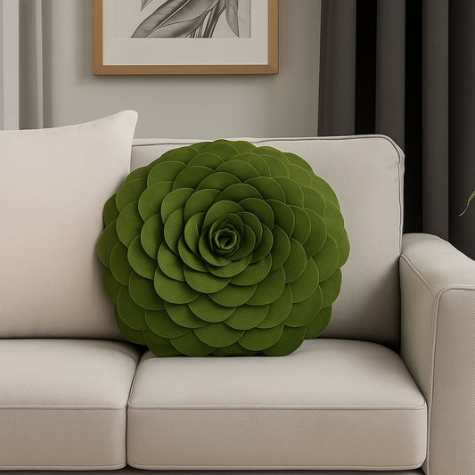 FT095 - Kiwi 3D Rose Flower Petal Decorative Throw Pillow