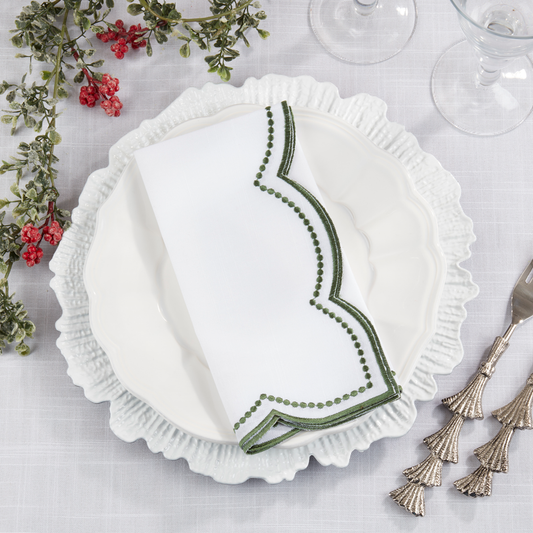 2857 - Green Embroidered Polka Dot 20" Dinner Napkin