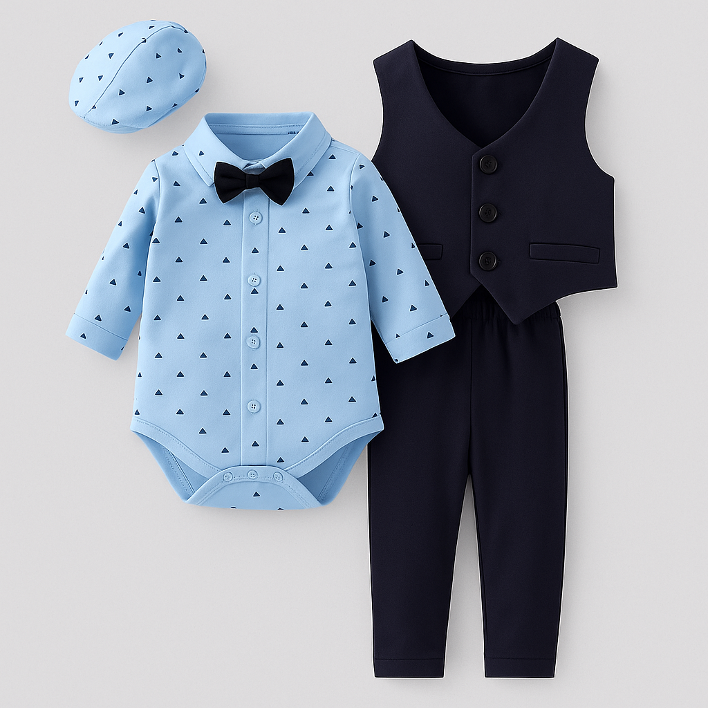 Baby Boy Blue Tuxedo 4pcs Formal Wear Outfit