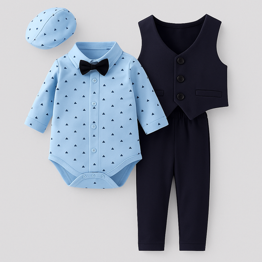 Baby Boy Blue Tuxedo 4pcs Formal Wear Outfit