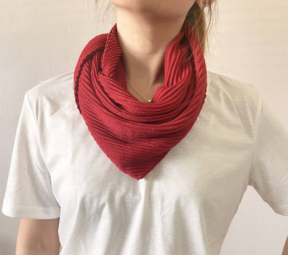 Red Crinkle Pleated Soft Square Scarf