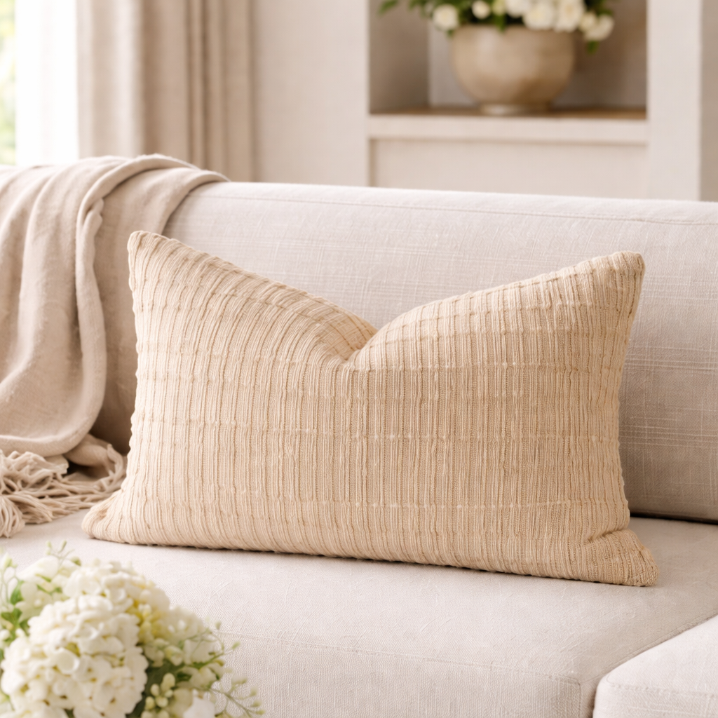 Beige Textured Modern Woven 12"x20" Throw Pillow