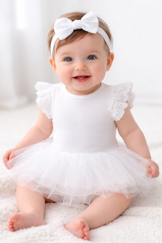White Ruffle Short Sleeve Cotton Tutu Skirt Romper