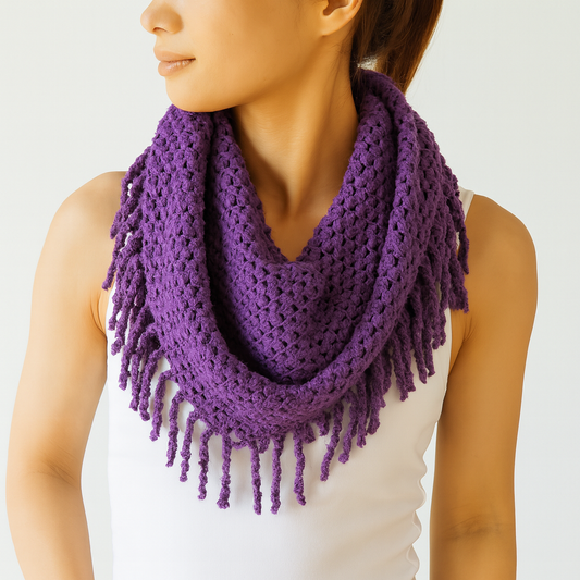 Purple Tube-Style Scarf with Fringe