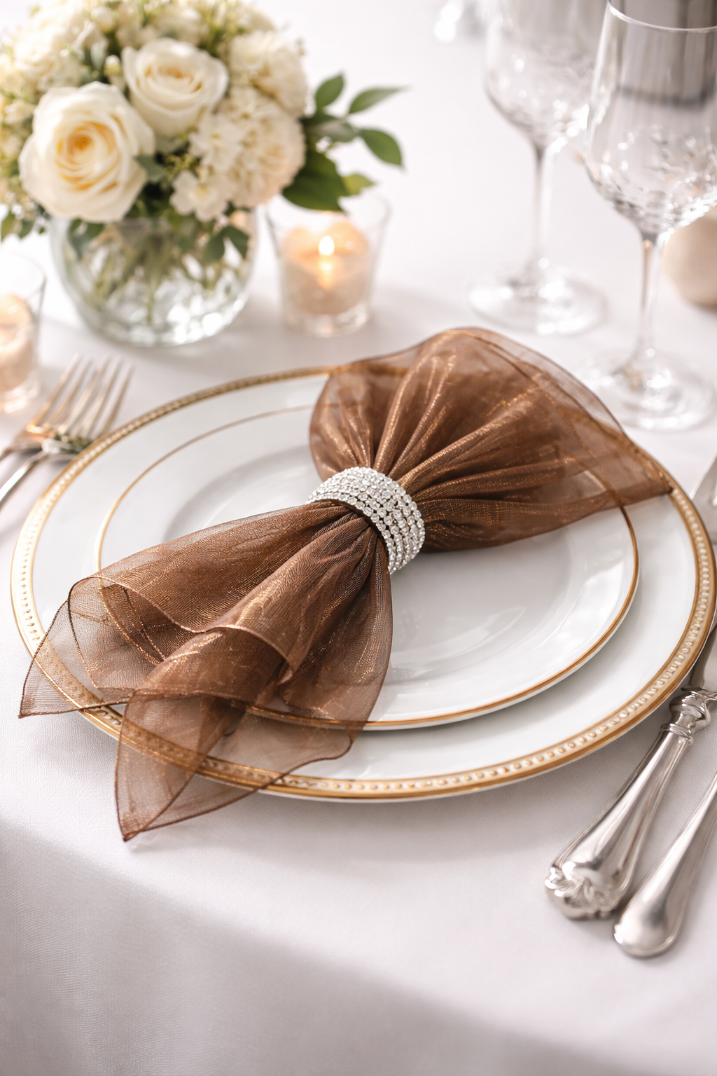 1002 - Coffee Brown Sheer Organza Festive 20" Dinner Napkin
